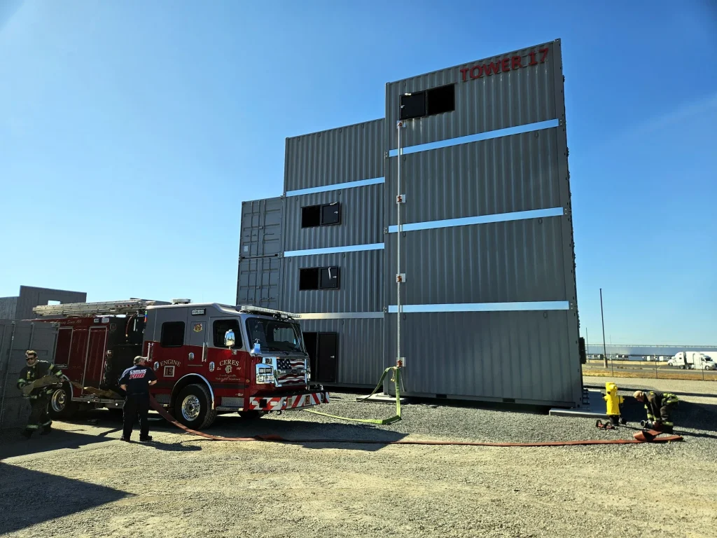 Tower 17 multi-story fire training tower with Ceres Fire Department — Stanislaus County CA, built by Stump MFG